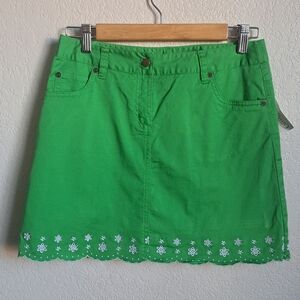 Vintage Talbots Girls Green White Floral Denim Skirt Size 16 NWT